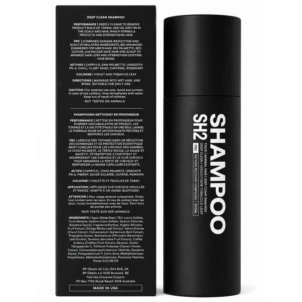 PATRICKS SH2 Deep Clean Shampoo 200mL Thick Normal Hair New In Box Thinning Hair
